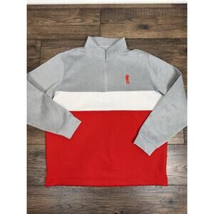 U Suck at Golf Long Sleeve 1/4 Zip Pullover Jacket Red White Gray Sz XL